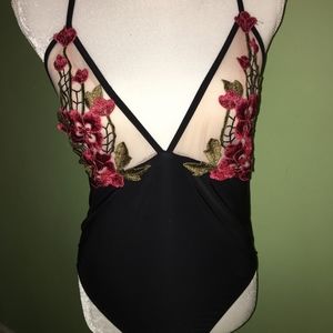 Black Sheer Floral Bodysuit
